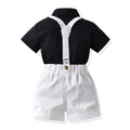 Boys' summer black short-sleeve shirt and overalls set - stylish two-piece outfit for toddlers and young children - trendy street style