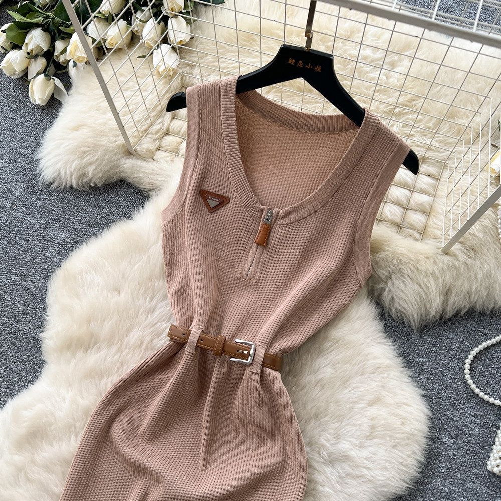 Slightly mature royal sister style sleeveless knittingsexydress women's summerk-style high waist waist slimming lookwork clothing long skirt