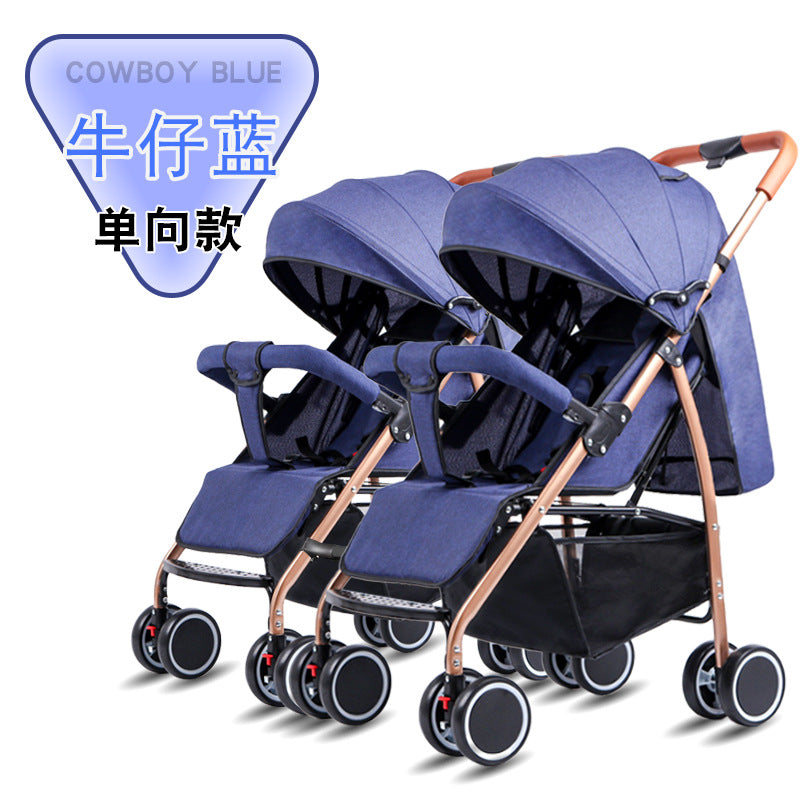 Wholesale double stroller: lightweight, high-view, convertible (sitting/reclining), detachable, foldable, twin baby pram