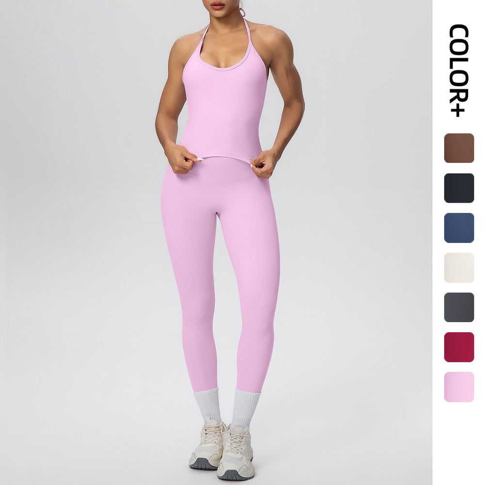 Strappy tank top high-waisted butt-lifting tight yoga set - quick-dry activewear for outdoor leisure, running, and fitness