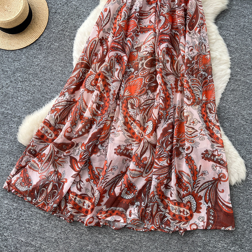 Vacation style printingtube topsexy waist dress women's summer hot girl sleeveless backless strap waist elegant long skirt