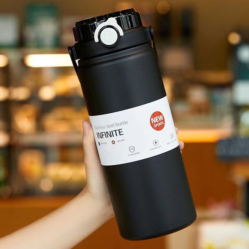 Double drinking large capacity handle kettle thermos cup 316 stainless steel high appearance portable straw cup travel kettle wholesale