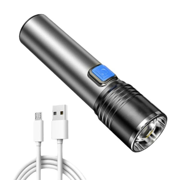 Strong light flashlight USB charging aluminum alloy flashlight LED mini telescopic zoom UV banknote inspection cat moss fluorescent detection
