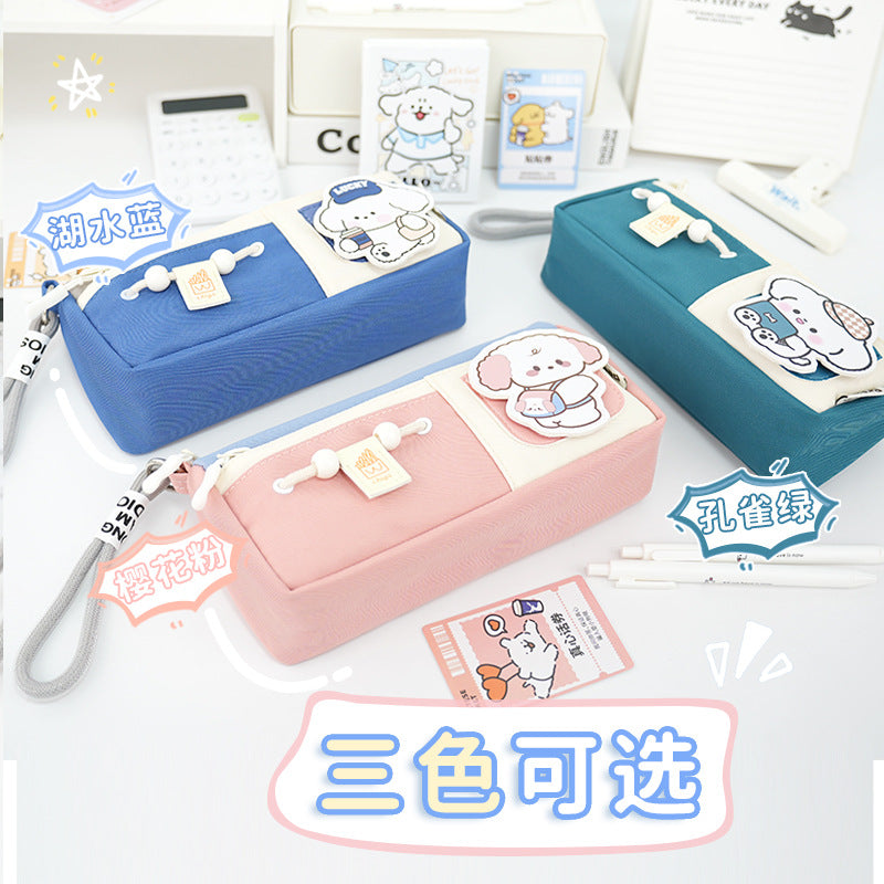 cute cute puppy large-capacity pencil case double-layer stationery pencil case for primary school students high-value stationery box design sense