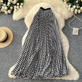 new arrivalgrids pattern patchwork a-line skirt women's high waistslimming lookelegantpleated long skirtwork clothinggrids skirt