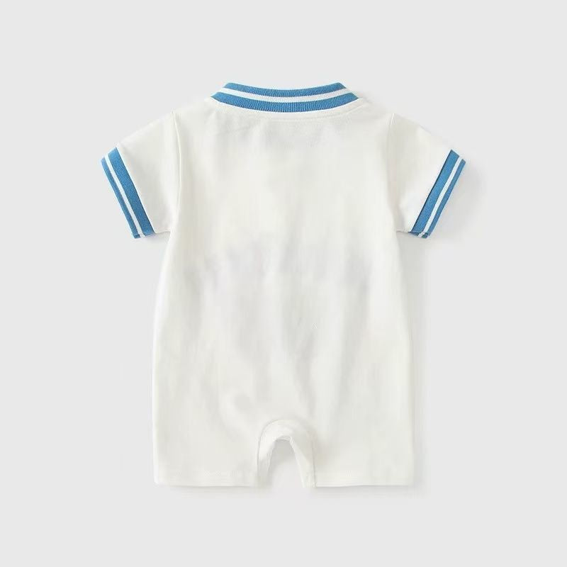 Newborn baby summer clothes, boys' basketball outfit, romper, lightweight short-sleeve bodysuit for summer, full month celebration, 100-day celebration, summer onesie