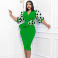 European and american cross-border women's clothing  spring/summer new collection: patchwork ol style mesh puff sleeve pencil skirt foreign trade dress