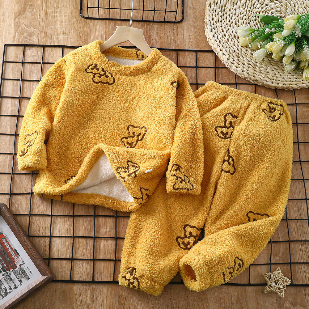 Baby & toddler plush warm pajama set - autumn/winter cartoon cute sleepwear loungewear for boys & girls