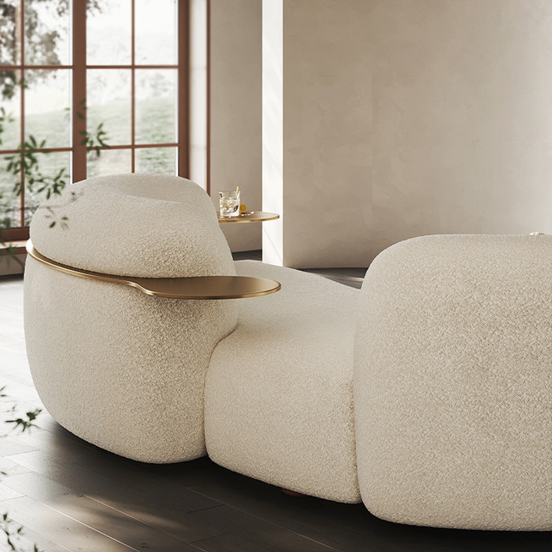 Italian normcore curved sofa designer beauty salon shaped cashew fabric sofa cashmere cream wabi-sabi style