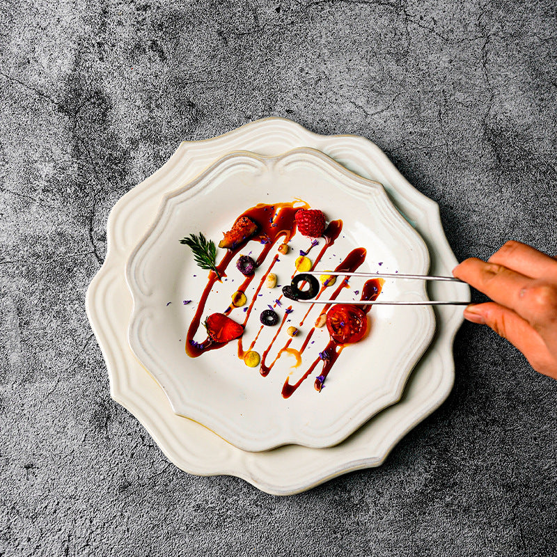 European retro ceramic western dinnerware restaurant hotel home use steak plate high-value unique ceramic plate dish
