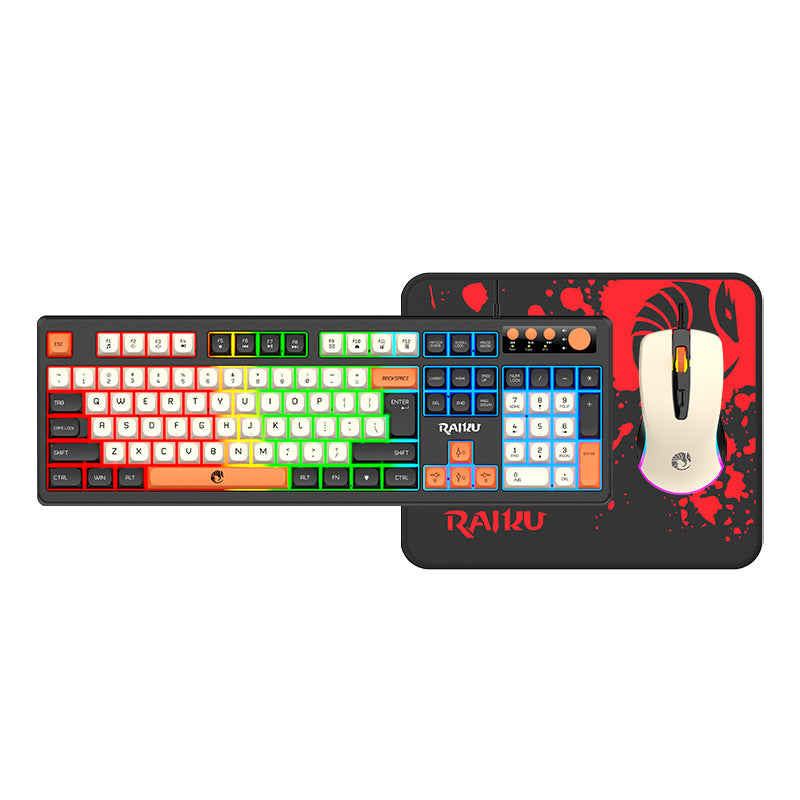 Raikui t18 wired keyboard and mouse combo - illuminated gaming & office 3-in-1 color matching keyboard and mouse set