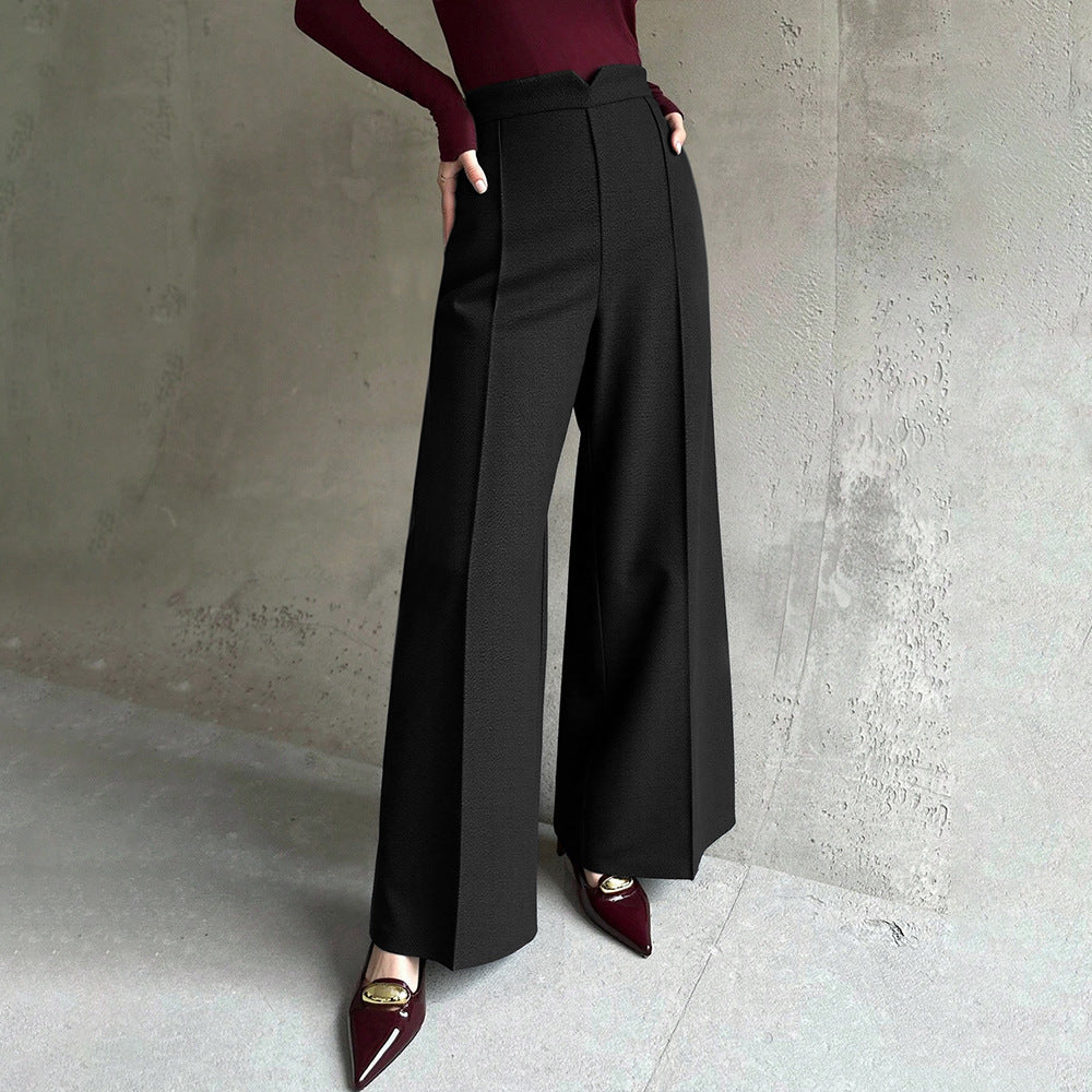 European and american style black high-waisted suit pants for women - drapey, slimming, versatile, perfect for work and commuting, spring/autumn, high-end, straight leg flare
