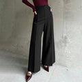 European and american style black high-waisted suit pants for women - drapey, slimming, versatile, perfect for work and commuting, spring/autumn, high-end, straight leg flare