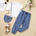 Girls'  spring new arrival:  bestseller long-sleeve outfit - denim pants + adorable fashion denim bag