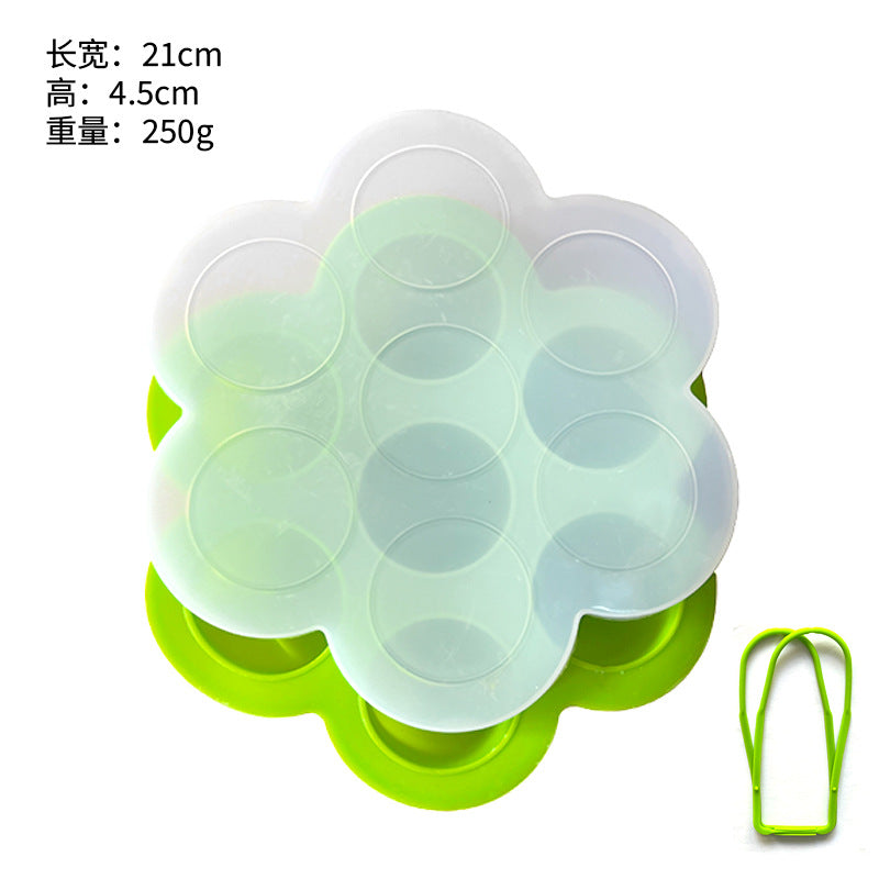 7-Hole silicone complementary food box, ice compartment with lid, baby food crisper, air fryer, pressure cooker, steamed egg mold