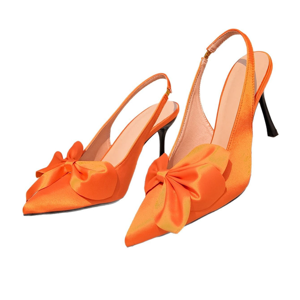 Women's sandals: 2025 summer new arrivals - fashionable european & american style, solid color, bow accent, pointed toe, stiletto heel, high heels, plus size, cross-border e-commerce