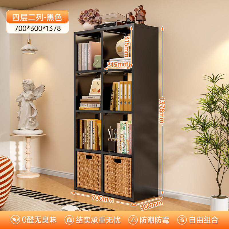 Modular grid storage cabinet - freestanding or wall-mounted, steel bookcase for home, kids' picture books, minimalist storage