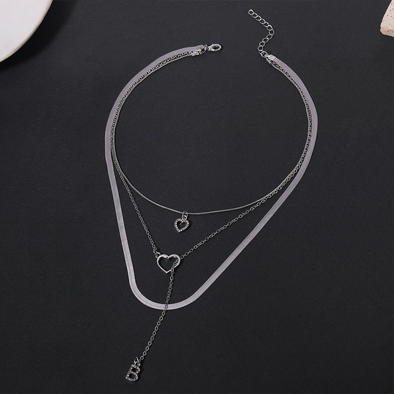 Wholesale alloy diamond-studded letter pendants, european and american cross-border jewelry, multi-layered fashion design heart necklaces for women