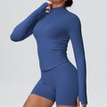 European and american seamless stand collar zipper long sleeve yoga jacket women's tight-fitting quick-dry outerwear running fitness apparel sports top