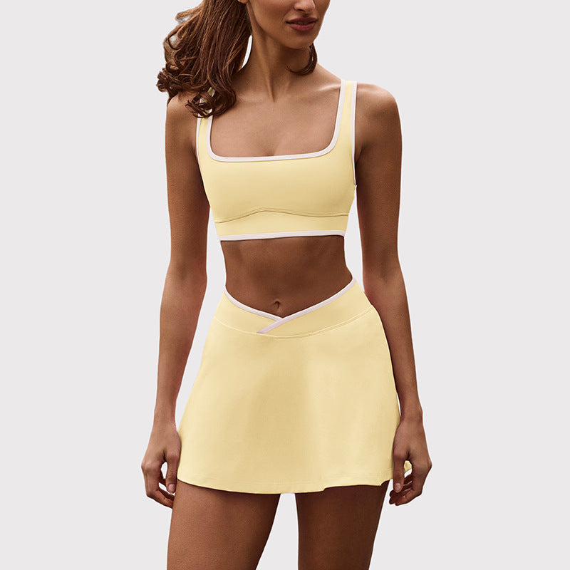 Shockproof with chest pad high elastic brushed fitness tops tennis skirt halter sports intimates short skirt yoga suit for women