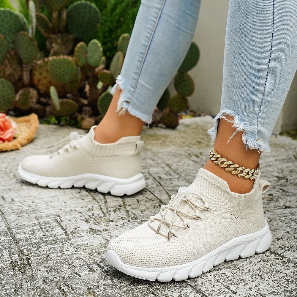 summer new arrival: plus size women's casual comfortable flyknit soft sole lace-up flats - wholesale