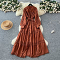 French retro court lace patchwork tie-waist lantern sleeve rhinestone embellished dress - slimming, elegant, and chic maxi dress