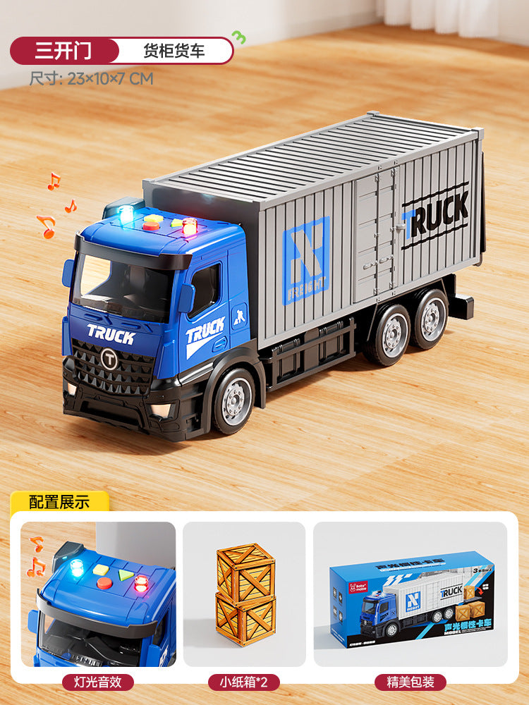 Kids' extra-long big truck toy - alloy semi-truck with container, trailer, and forklift