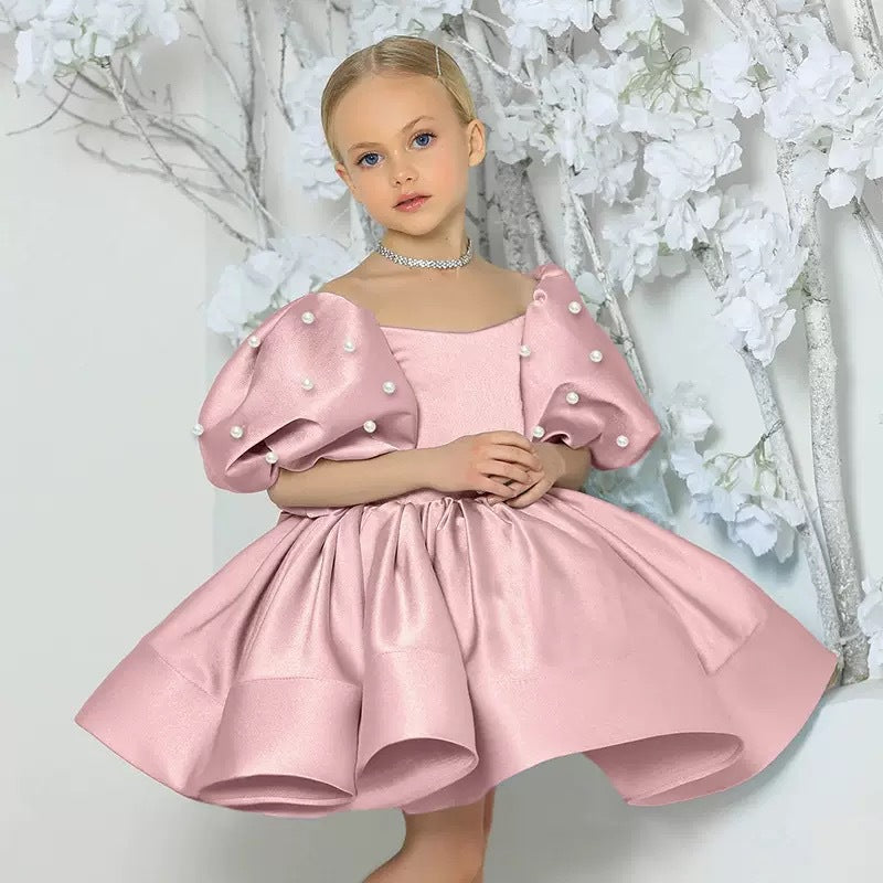 Kids dress princess dress white tutu girl model catwalk dress flower girl little host costume female