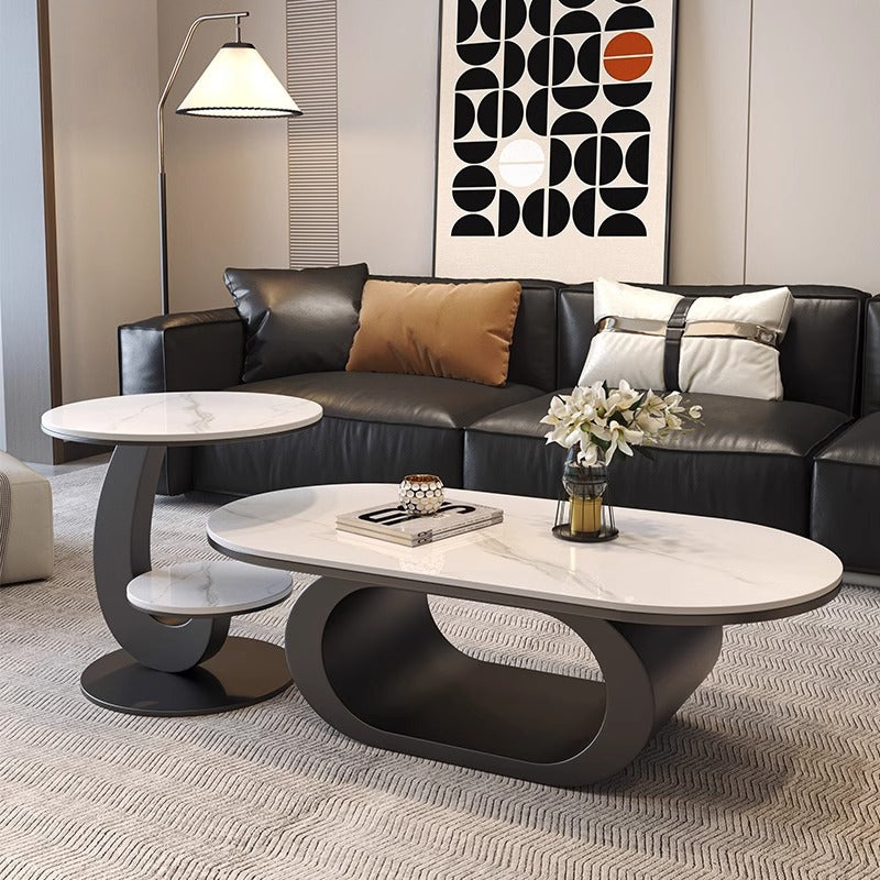Modern minimalist oval rock slab coffee table - small apartment living room, home use, minimalist tea table, creative irregular shape combination