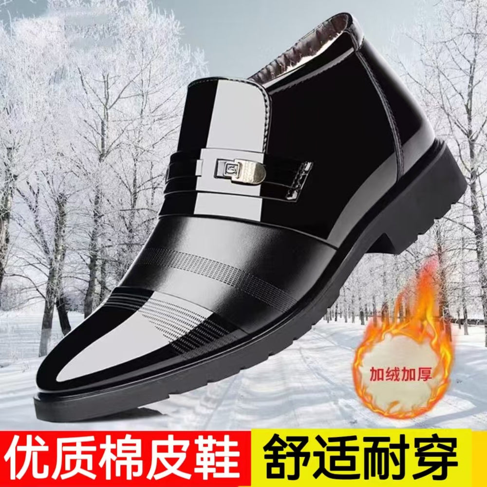 Men's winter warm cotton shoes - fleece lined, non-slip, casual high-top cotton shoes for men, elderly cotton shoes, men's leather cotton shoes for seniors