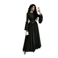cross-border fashion women's french elegant solid color round neck slimming flared sleeve long sleeve dress