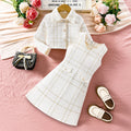 Exportgirl small fragrant suitchildren'swhite lapel outwearstripes vest skirt kidstwo-piece set skirt
