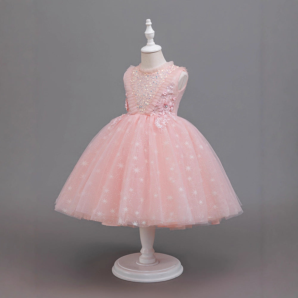 Wholesale manufacturer of girls' formal dresses & performance costumes - mid-length sequin-embellished birthday flower girl dresses - ready to ship