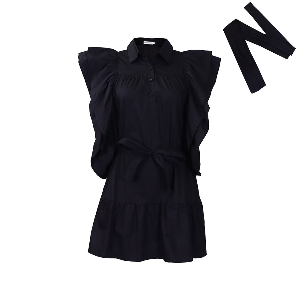 D3225 european and american plus size women's fashion cross-border dress -  new arrival: notch collar, flutter sleeves, a-line, export dress