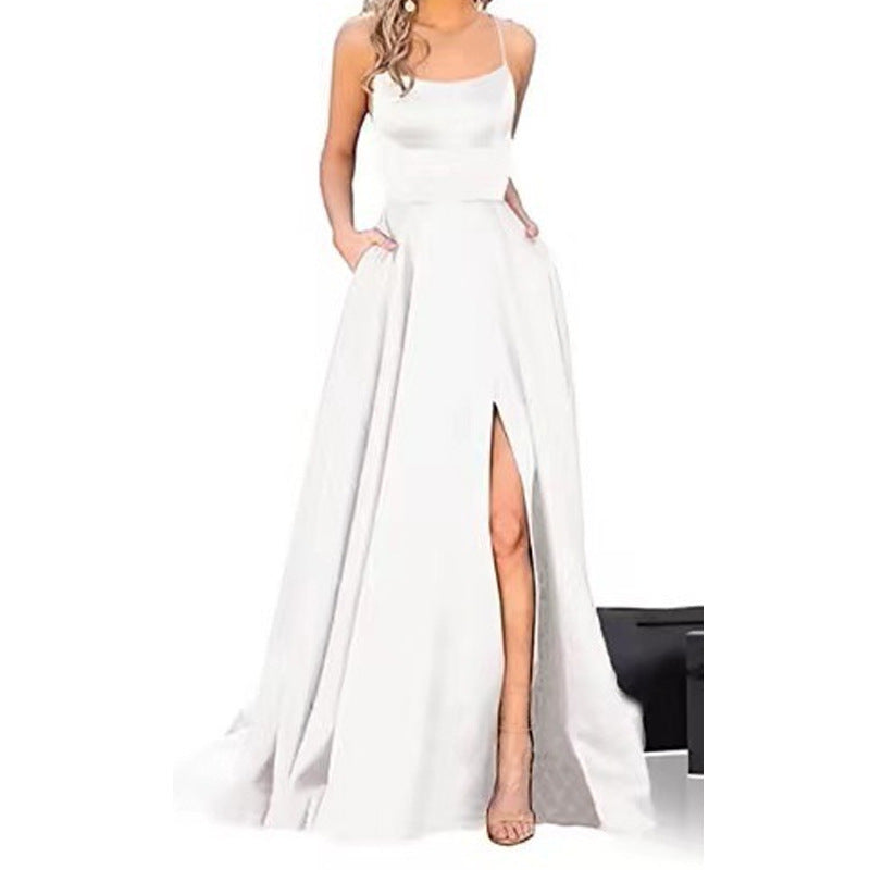 solid color european and american bridesmaid dresses long slimming off-the-shoulder best friend  fashion bridesmaid evening gowns