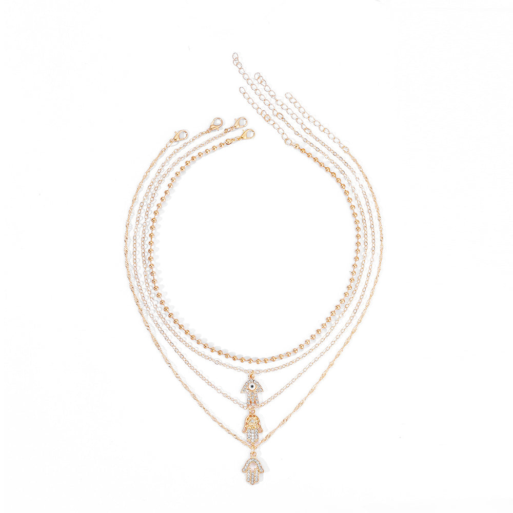 European and american cross-border devil's eye necklace exaggerated high-end sense of layering mysterious diamond-encrusted eyes palm clavicle chain accessories