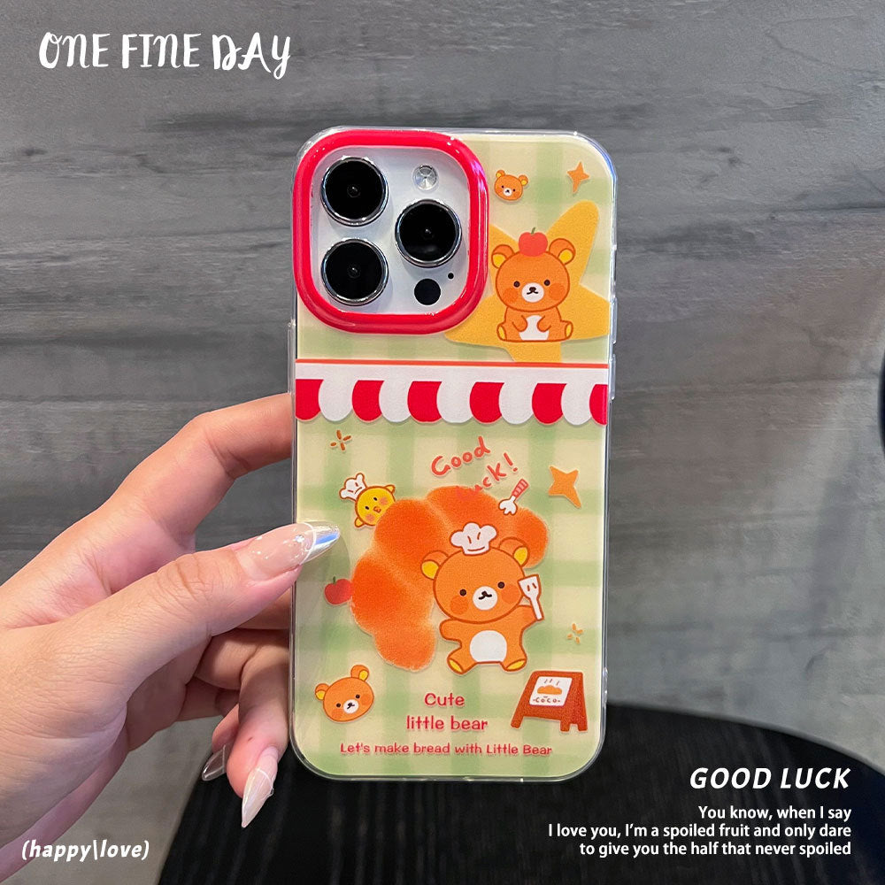 Casual green bottom rilakkuma suitable for apple 17 mobile phone case iphone16pro cute girl bear mobile phone case