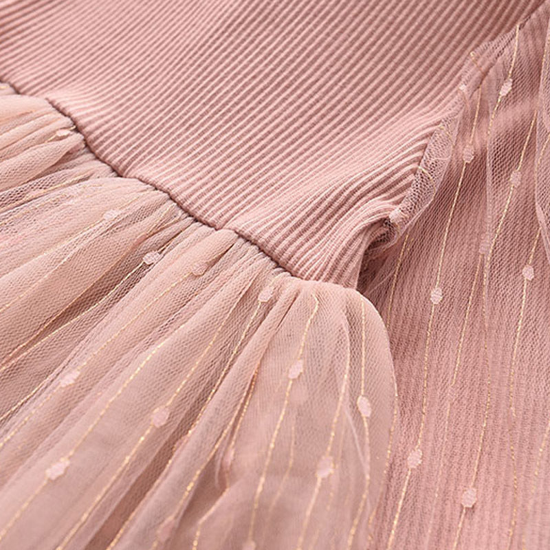 Insautumnew arrivalgirllong sleevessdressgirl stylesequin puff sleeveknitting gauze skirtkids skirt