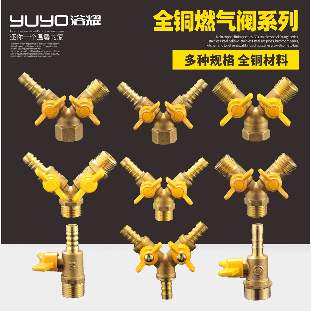 All-copper thickened gas valve, gas three-way valve, 4-point pipeline, natural gas water heater, one-point and two-point ball valve switch