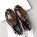 Men's leather dress shoes - breathable, british style, business casual, textured sole, chunky sole, height increasing, black leather shoes for men, groom's wedding shoes