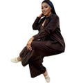 European and american cross-border women's fashion:  autumn/winter new collection - stylish notch lapel brown long-sleeve shirt and wide-leg trousers casual set