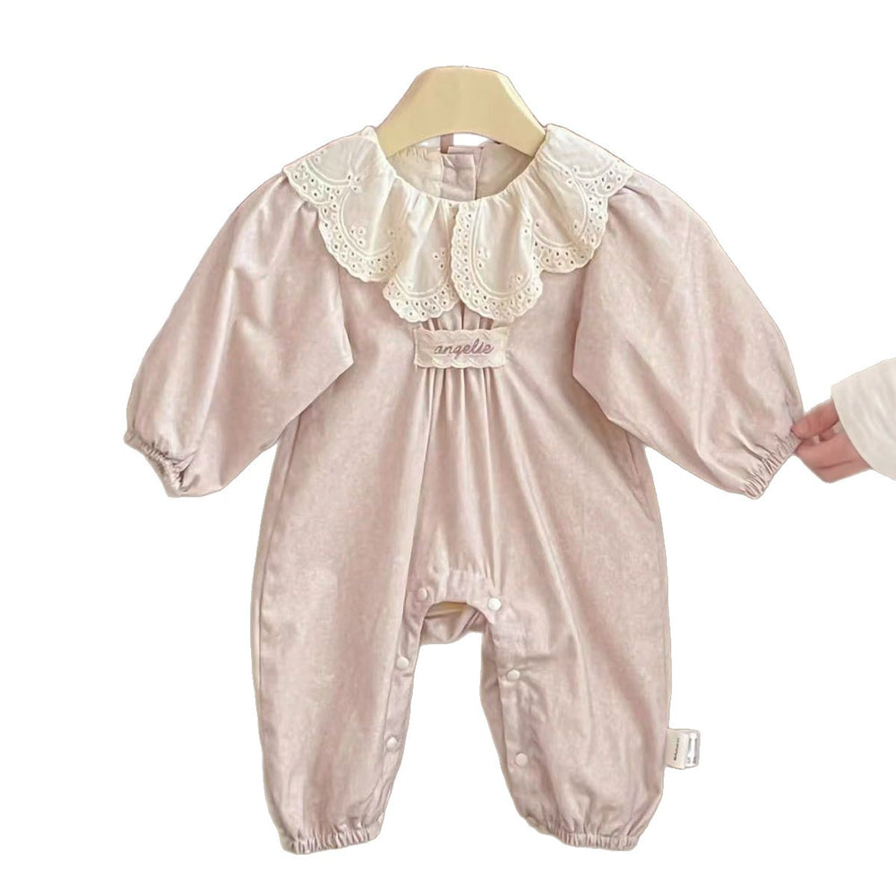 Spring autum baby girl full moon 100 days khaki baby onesie newborn clothes autumn clothes super cute outing crawling clothes
