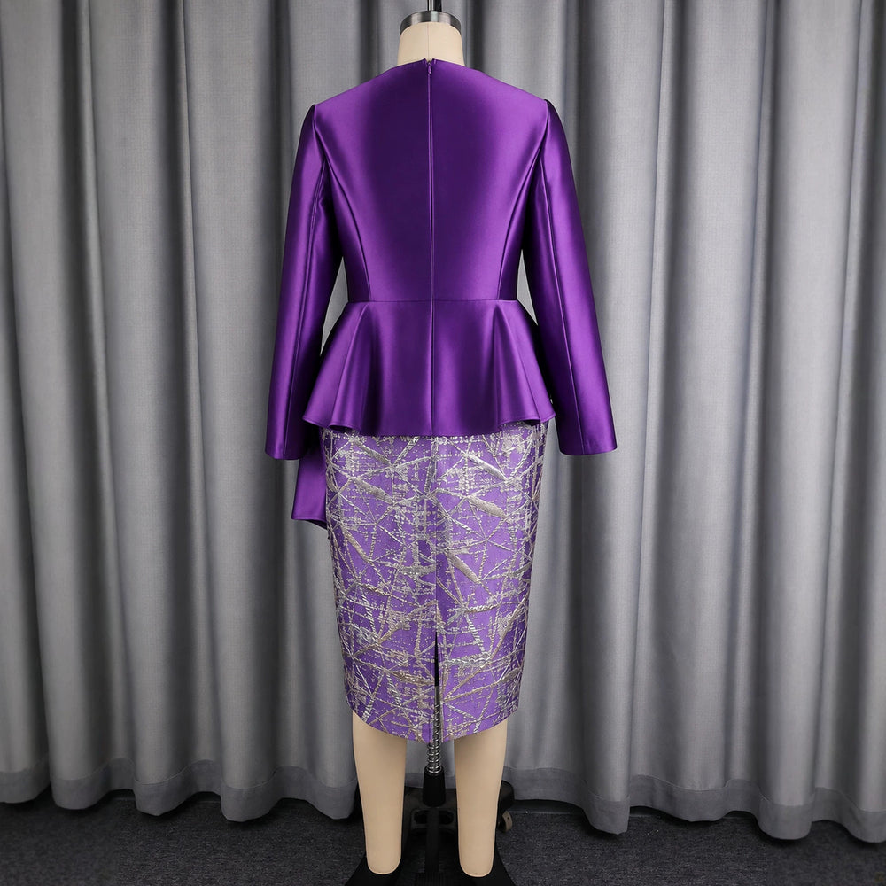 New arrivalfashion silmdress elegance jacquard patchwork satin lotus leaf sleeves waist asymmetrical hip-hugging dress