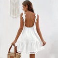 European and american cross-border sexy v-neck sleeveless dress - new spring high-waisted pullover solid color backless a-line slip dress