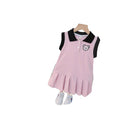 Girls' summer dress  new style: chic and sweet polo collar pleated skirt, preppy style for little girls