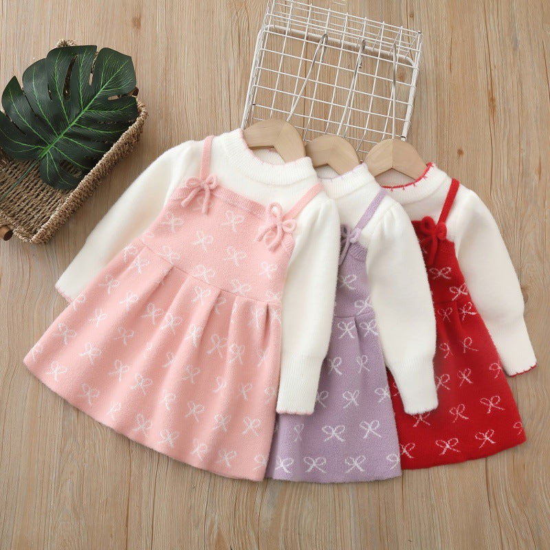 Girls' knitted sweater dress with sweet bow detail - new autumn/winter  collection