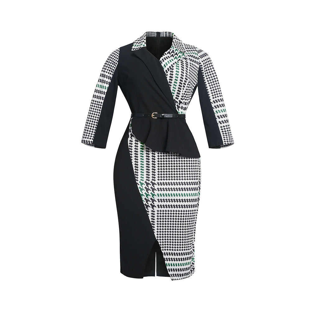 african plus size women's clothing:  &  - elegant v-neck color block houndstooth bodycon dress