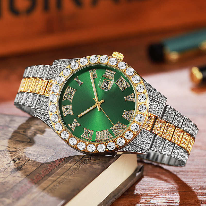 2025 hot-selling export watch: european and american men's personalized hip-hop feng shui ghost roman numeral diamond-inlaid quartz watch for men