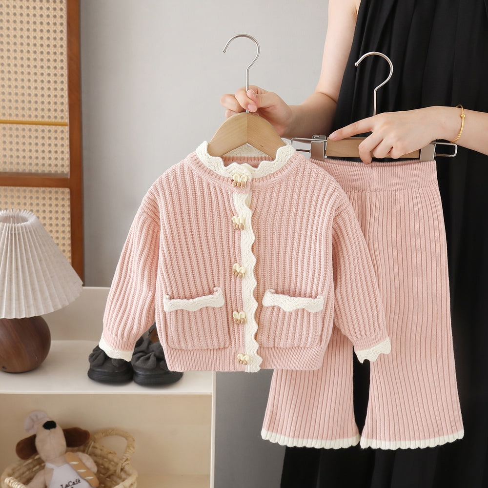 Girls' knitted sweater cardigan & pants set - new autumn  collection - two-piece outfit for little girls