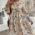 Amazon cross-border fashion:  new european and american style french elegant printed lantern sleeve dress for women